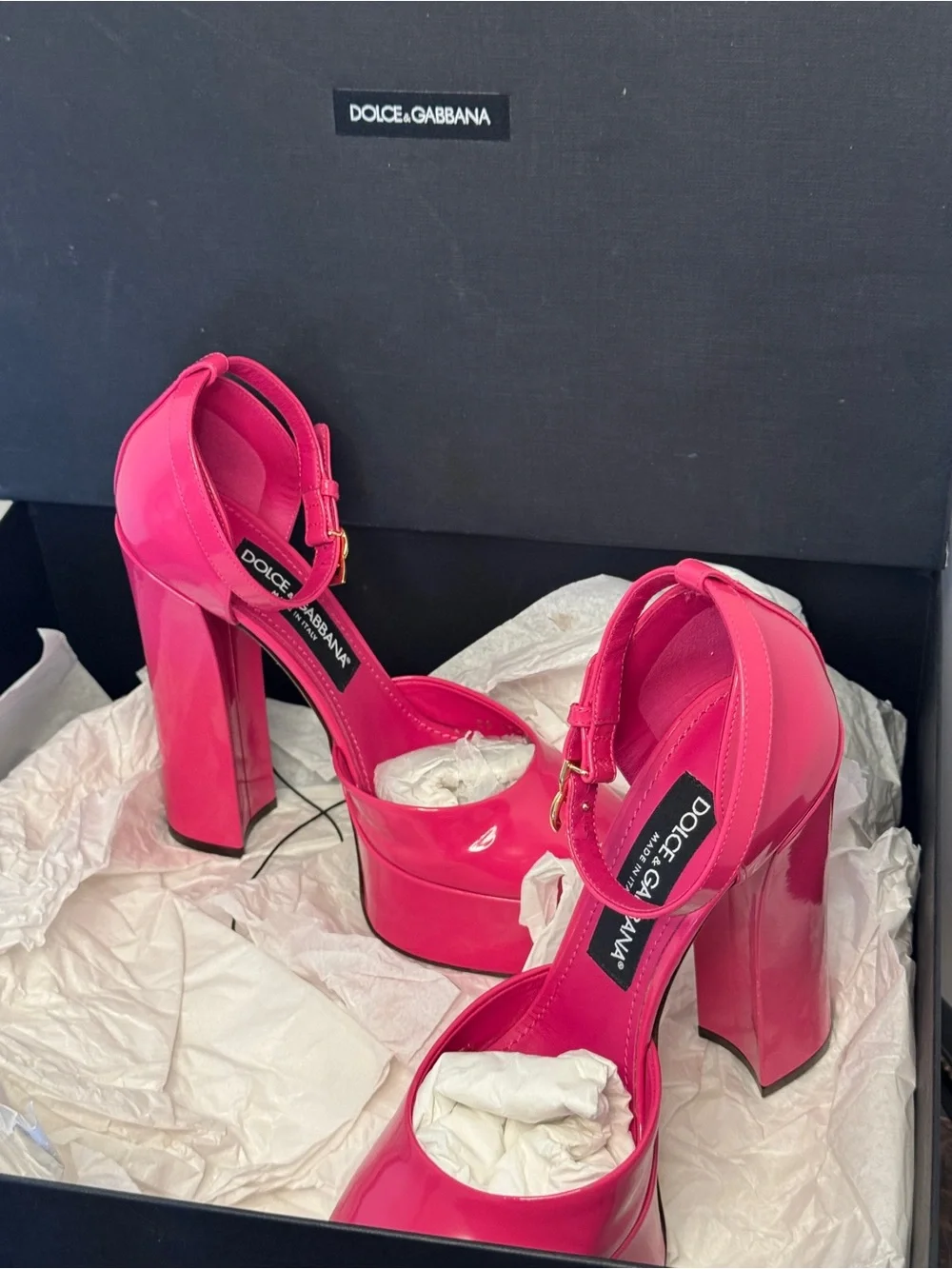 Dolce & Gabbana 145mm Pink Patent Leather Platform Pumps